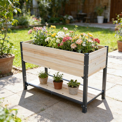 New style:     Solid Wood & Iron Frame Raised Garden Bed - Reversible & Replaceable Wood Panels, No Paint/Formaldehyde, DIY Planter Box for Vegetables, Fruits, Flowers