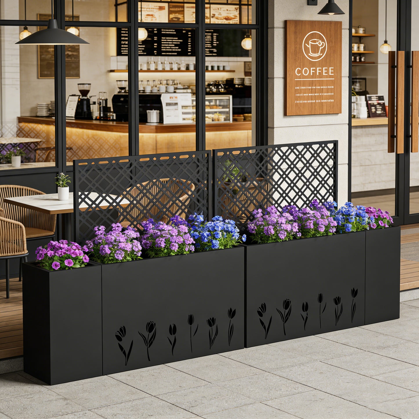 Black Iron Planter Box with Trellis - Outdoor Garden Bed