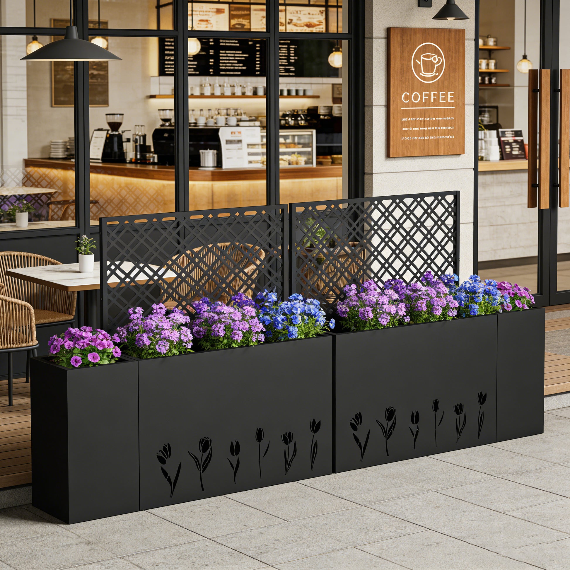 Black Iron Planter Box with Trellis - Outdoor Garden Bed