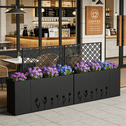 Black Iron Planter Box with Trellis - Outdoor Garden Bed