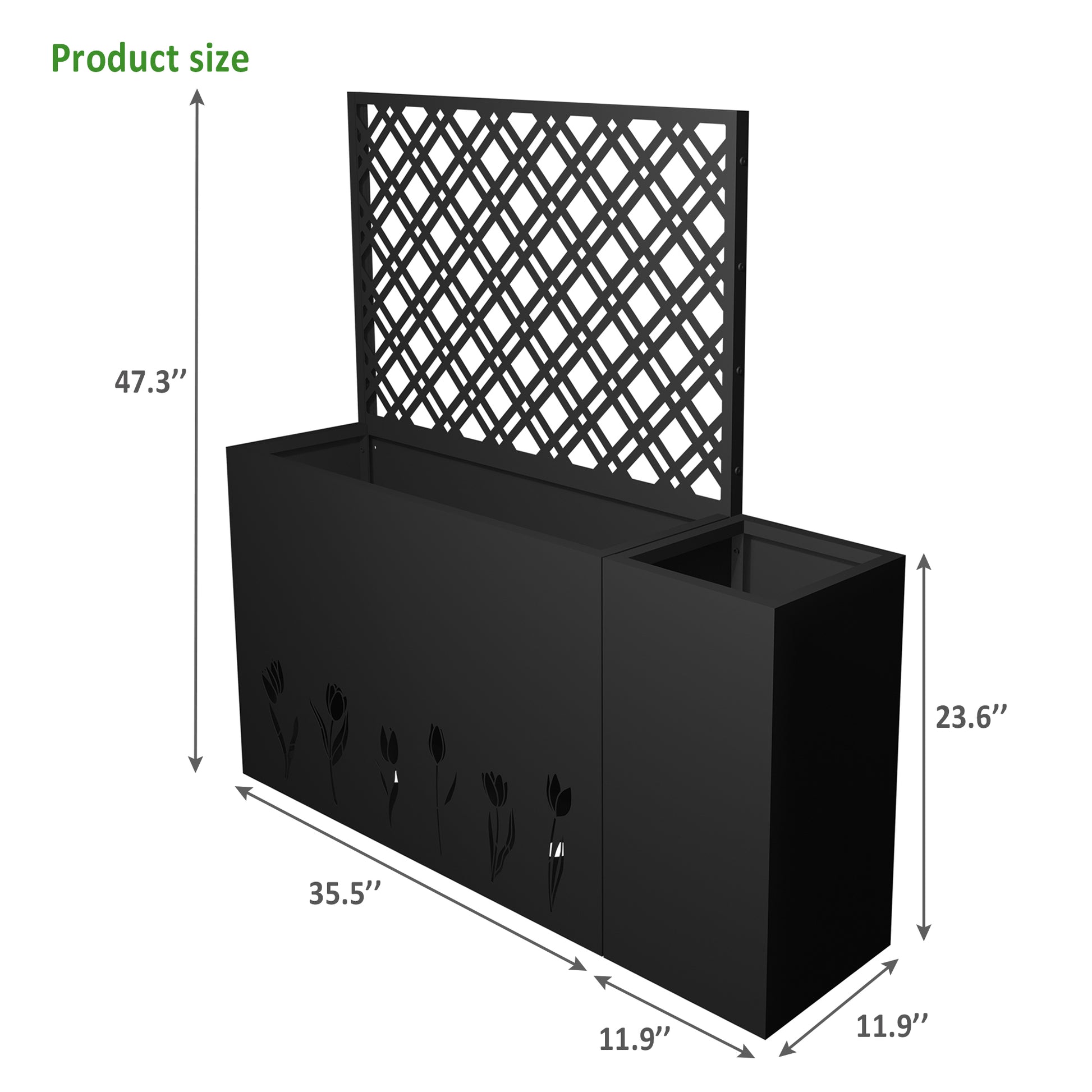 Black Iron Planter Box with Trellis - Outdoor Garden Bed