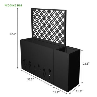 Black Iron Planter Box with Trellis - Outdoor Garden Bed