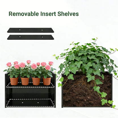 Black Iron Planter Box with Trellis - Outdoor Garden Bed