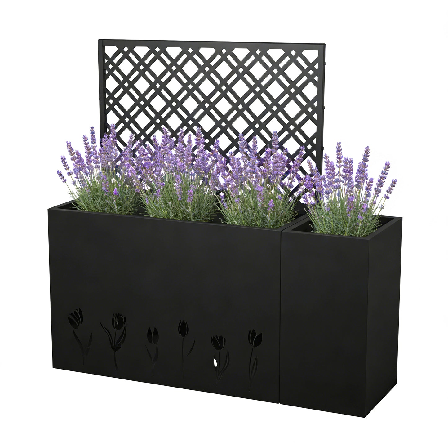 Black Iron Planter Box with Trellis - Outdoor Garden Bed