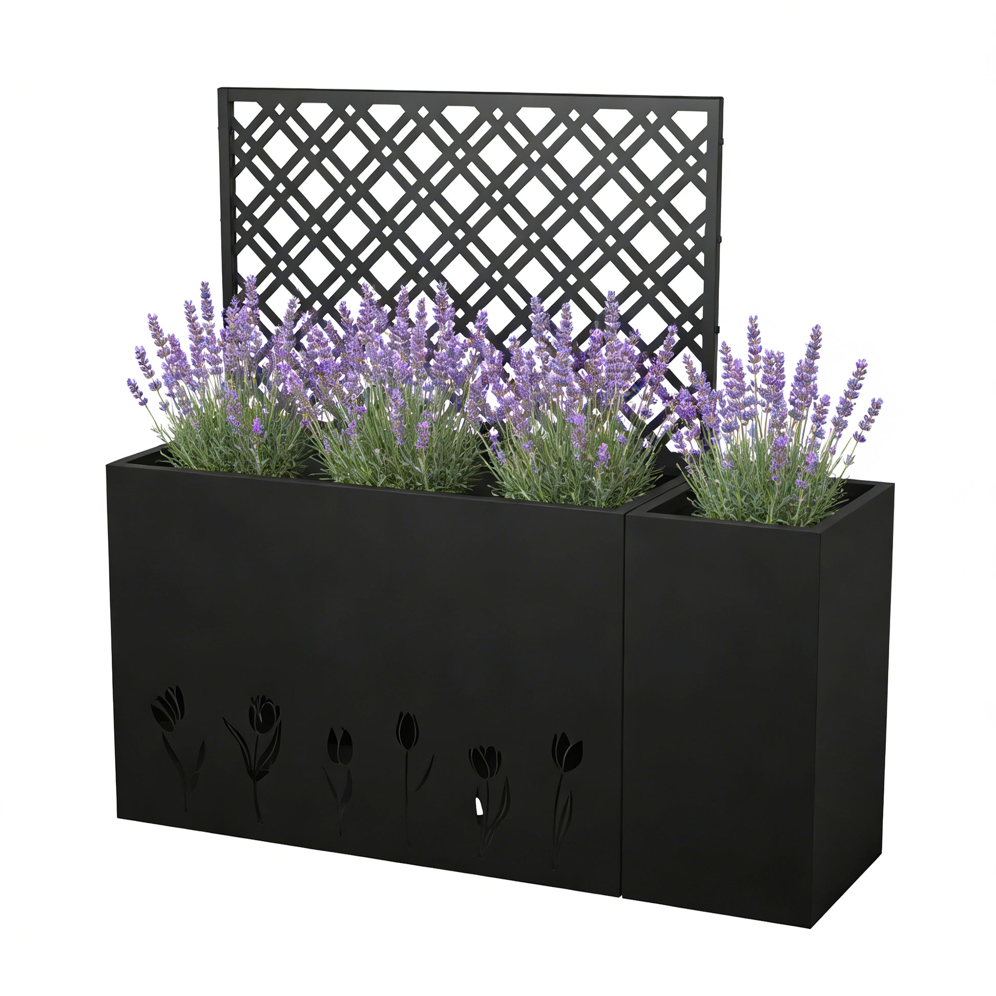 Black Iron Planter Box with Trellis - Outdoor Garden Bed