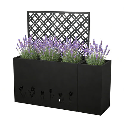 Black Iron Planter Box with Trellis - Outdoor Garden Bed