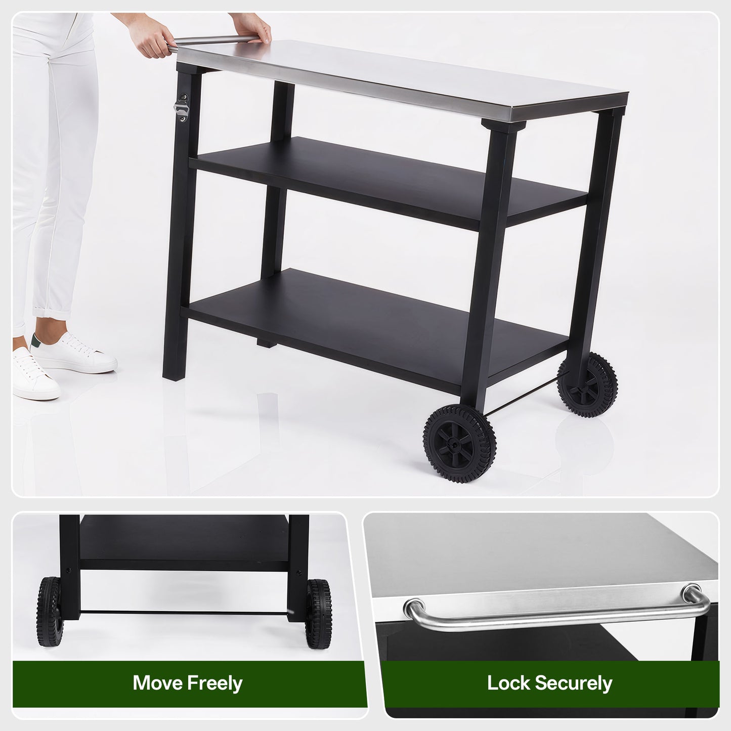 Black & White Outdoor Grill Cart - Patio Serving Table