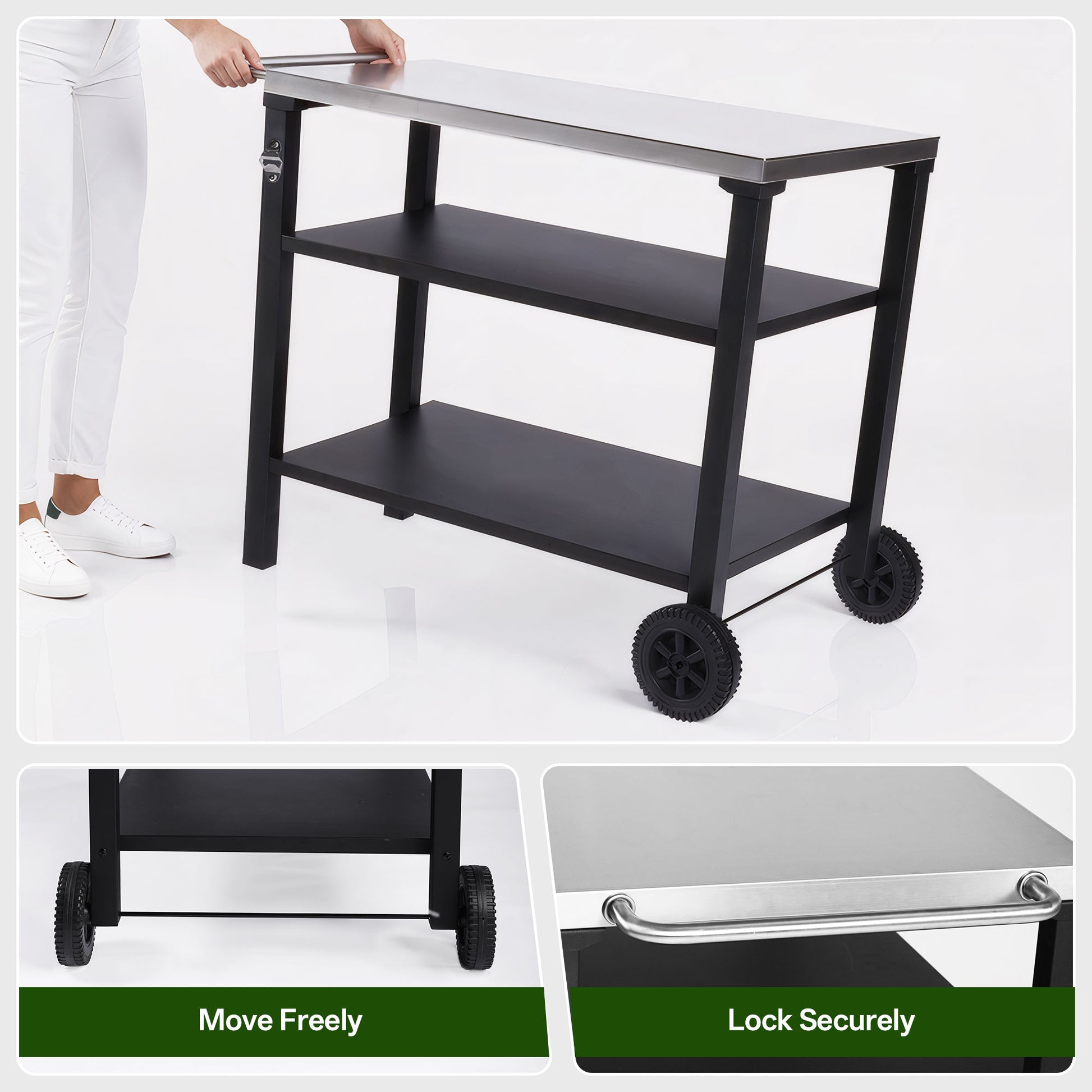 Black & White Outdoor Grill Cart - Patio Serving Table