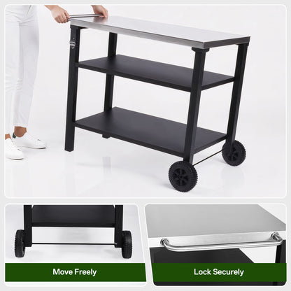 Black & White Outdoor Grill Cart - Patio Serving Table