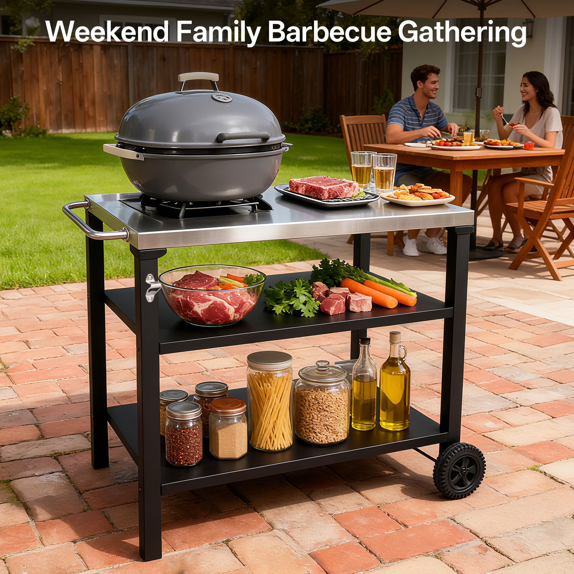 Black & White Outdoor Grill Cart - Patio Serving Table