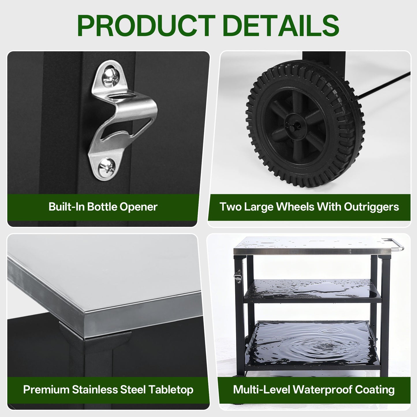 Black & White Outdoor Grill Cart - Patio Serving Table