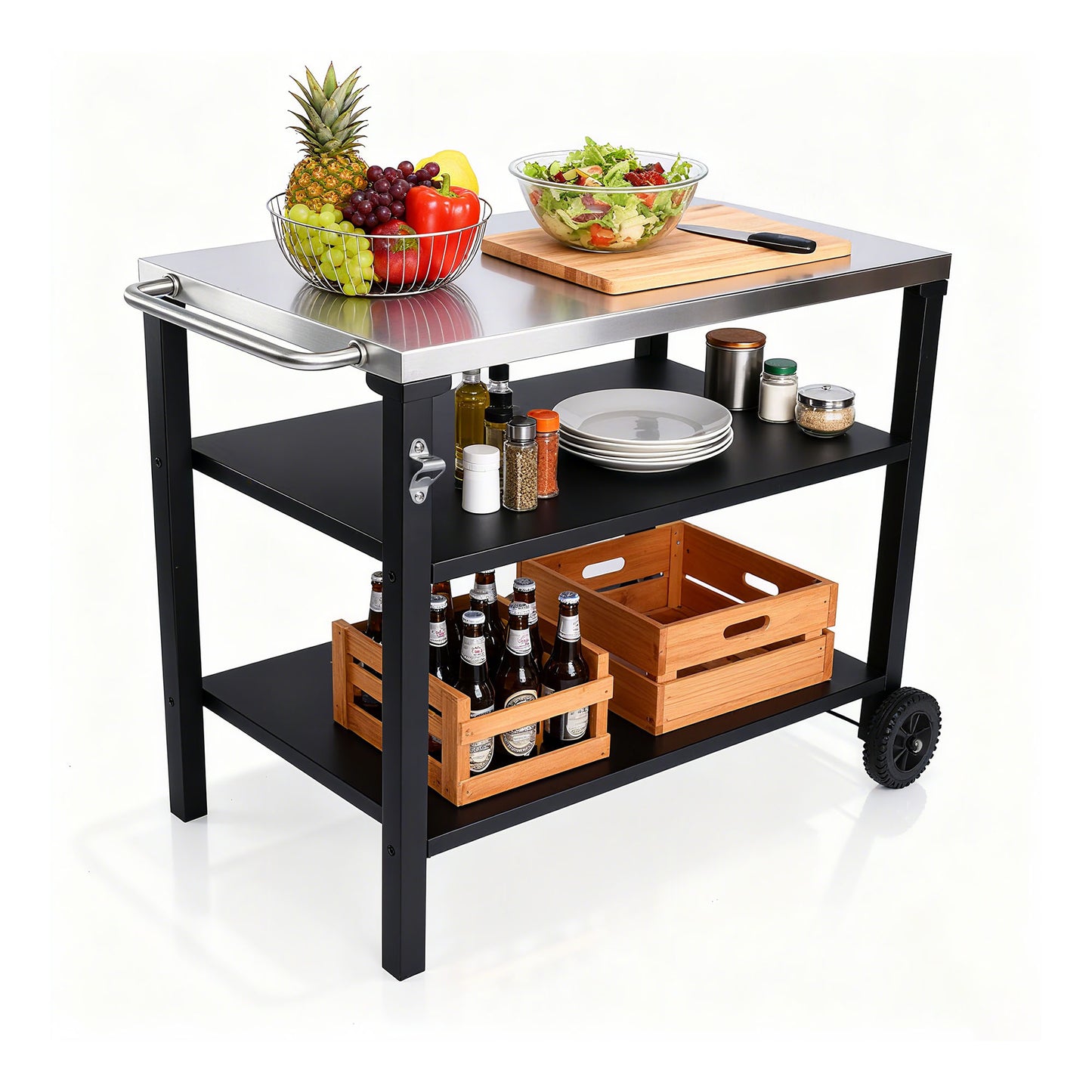 Black & White Outdoor Grill Cart - Patio Serving Table