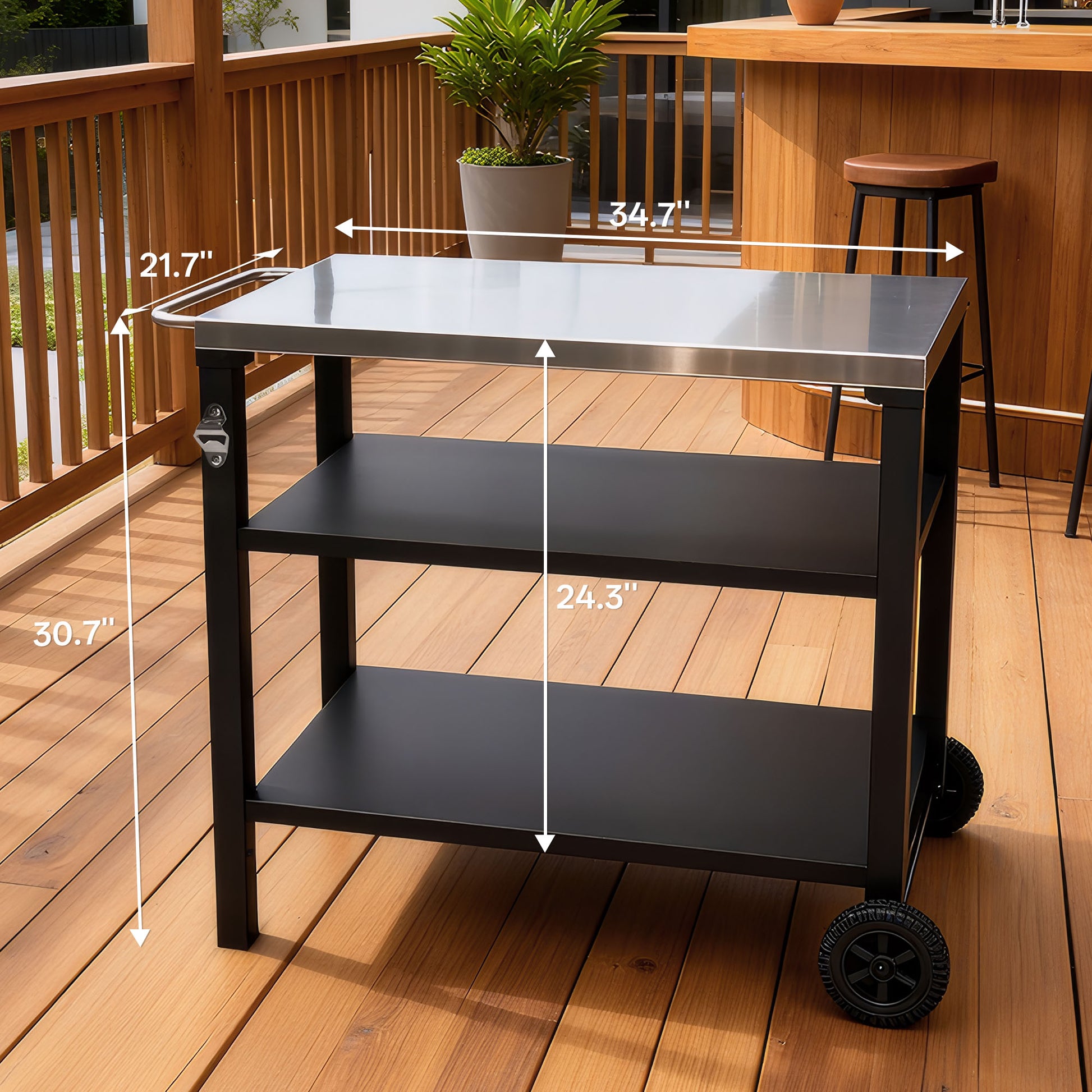 Black & White Outdoor Grill Cart - Patio Serving Table