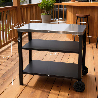 Black & White Outdoor Grill Cart - Patio Serving Table