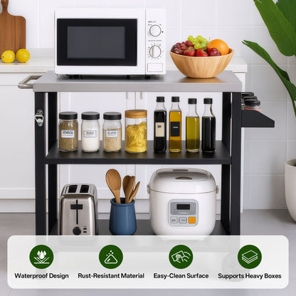 Black Outdoor Grill Cart - 3 Tier BBQ Prep Table with Wheels