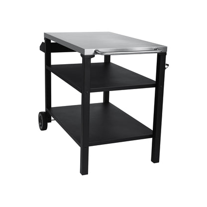 Black Outdoor Grill Cart - 3 Tier BBQ Prep Table with Wheels