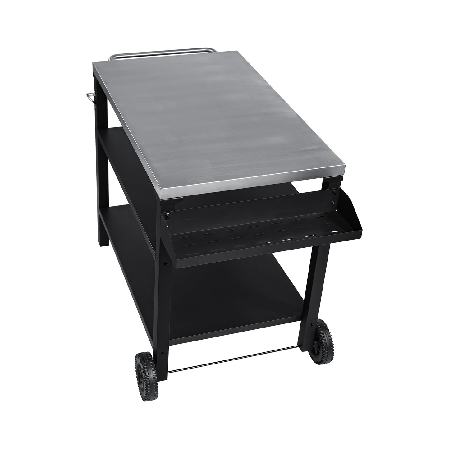 Black Outdoor Grill Cart - 3 Tier BBQ Prep Table with Wheels