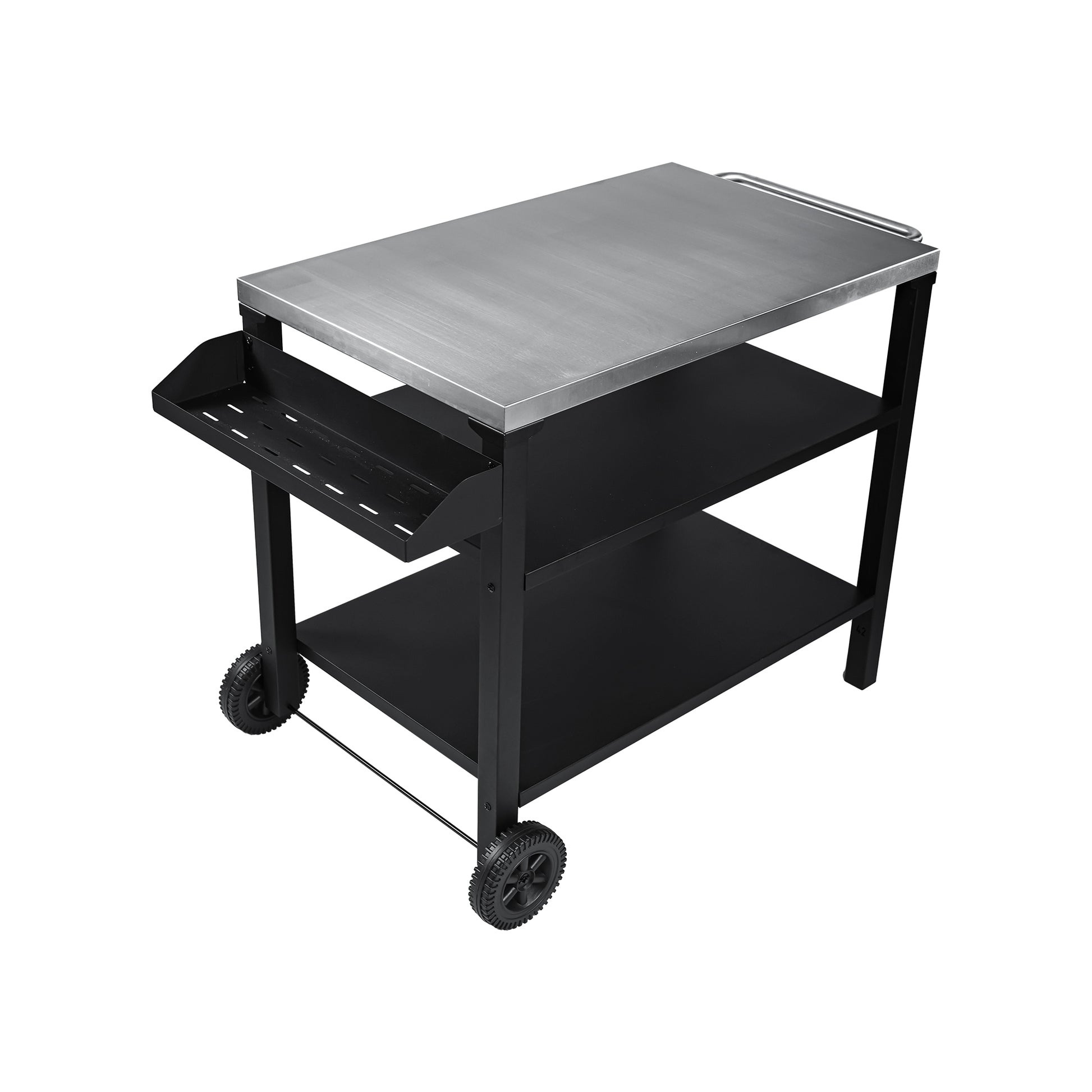 Black Outdoor Grill Cart - 3 Tier BBQ Prep Table with Wheels