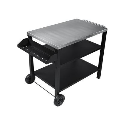 Black Outdoor Grill Cart - 3 Tier BBQ Prep Table with Wheels