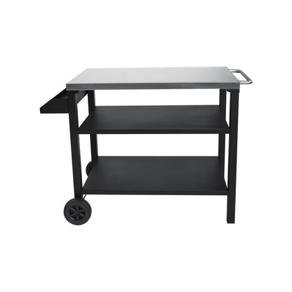 Black Outdoor Grill Cart - 3 Tier BBQ Prep Table with Wheels