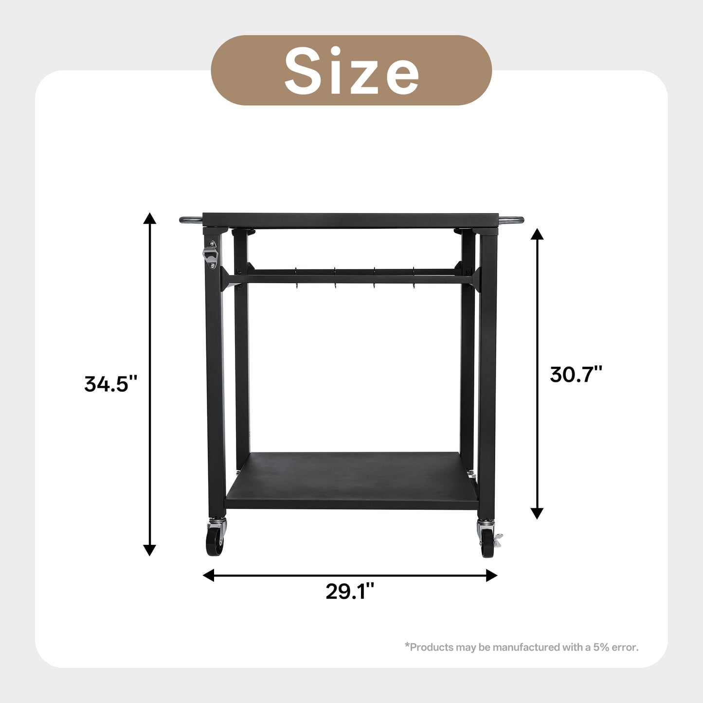 2-Tier Outdoor Grill Cart - Black Rolling BBQ Prep Table