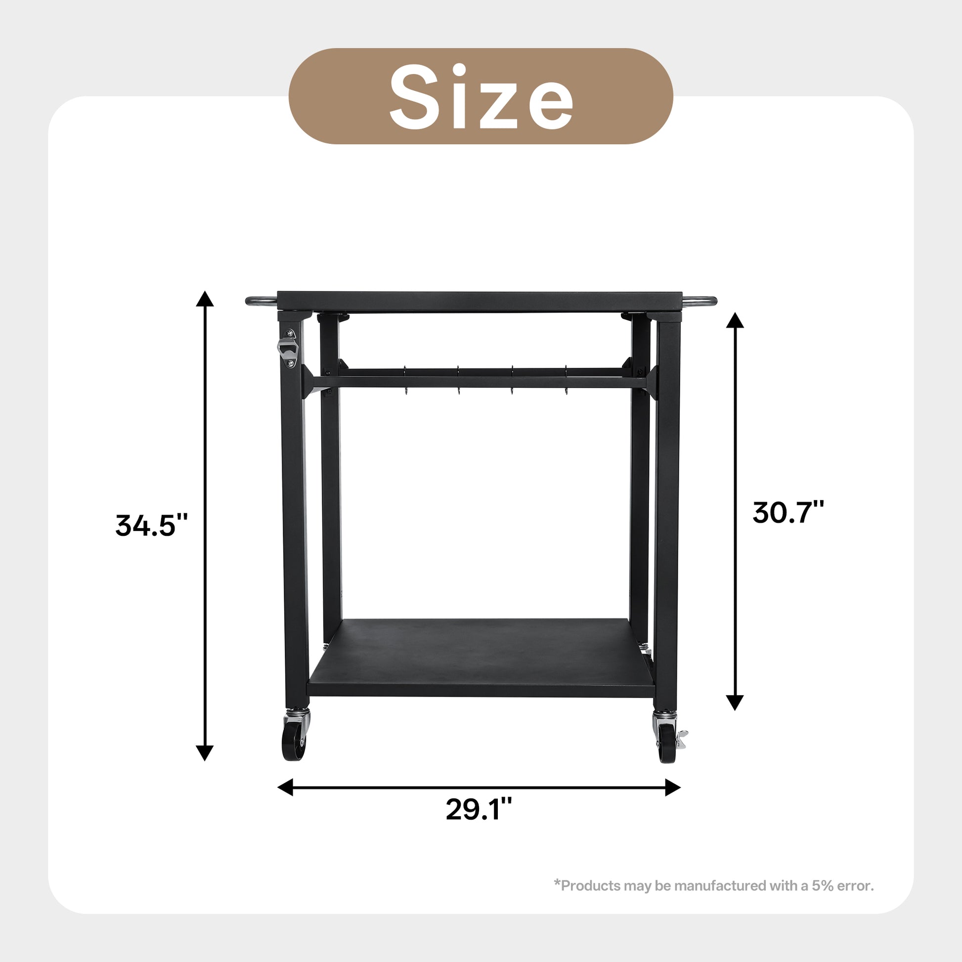 2-Tier Outdoor Grill Cart - Black Rolling BBQ Prep Table