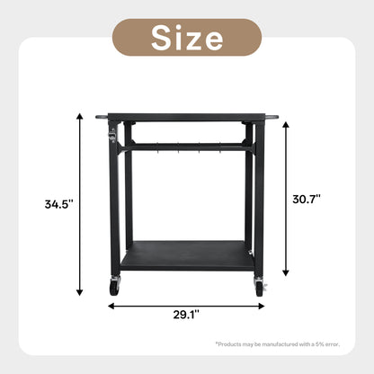 2-Tier Outdoor Grill Cart - Black Rolling BBQ Prep Table