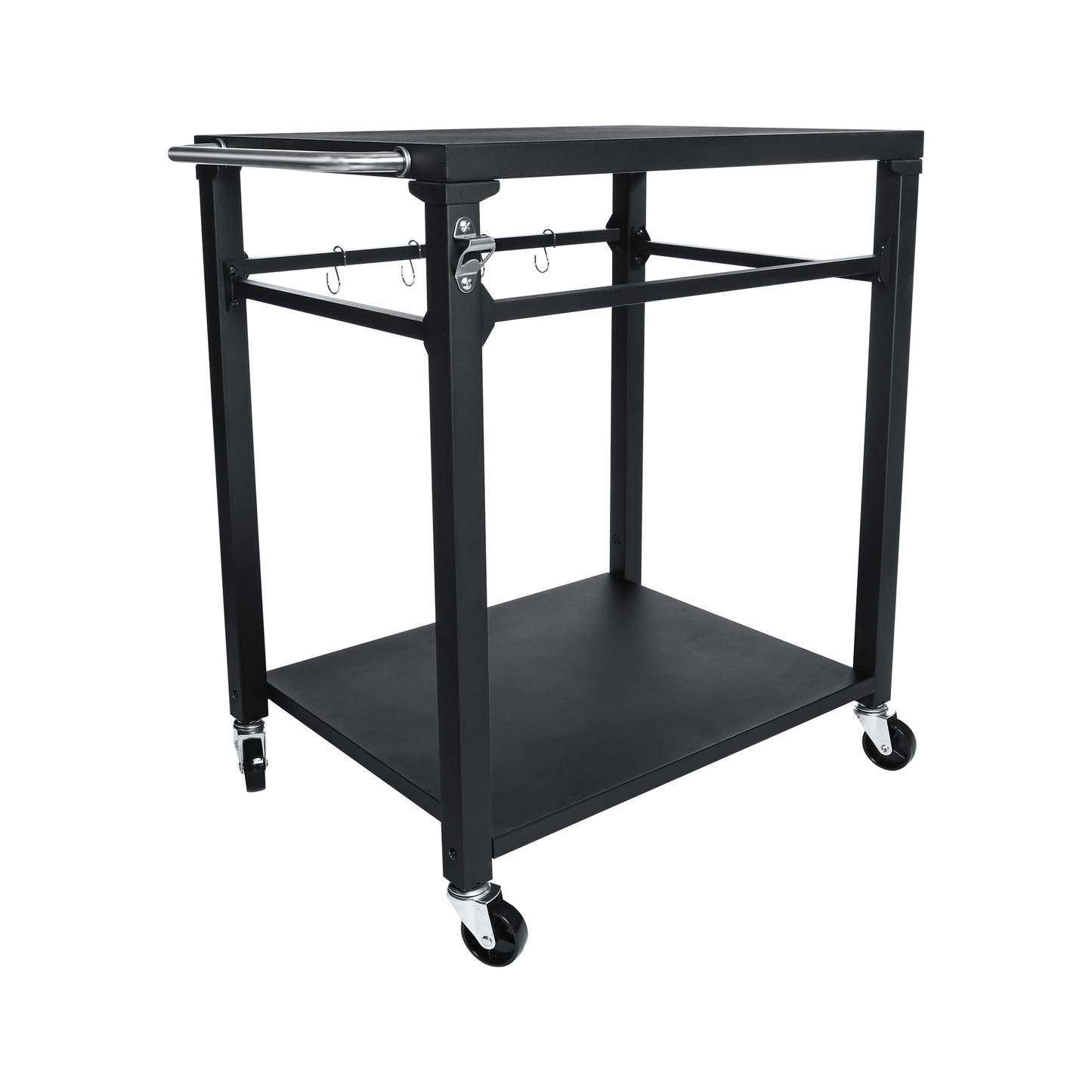 2-Tier Outdoor Grill Cart - Black Rolling BBQ Prep Table