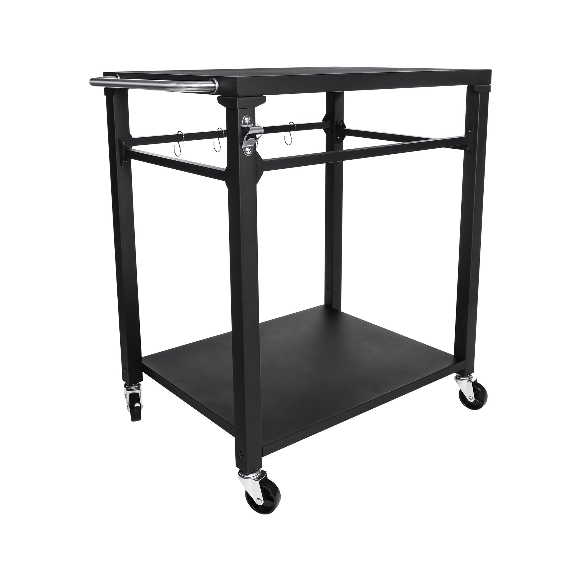 2-Tier Outdoor Grill Cart - Black Rolling BBQ Prep Table