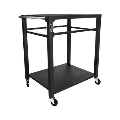 2-Tier Outdoor Grill Cart - Black Rolling BBQ Prep Table