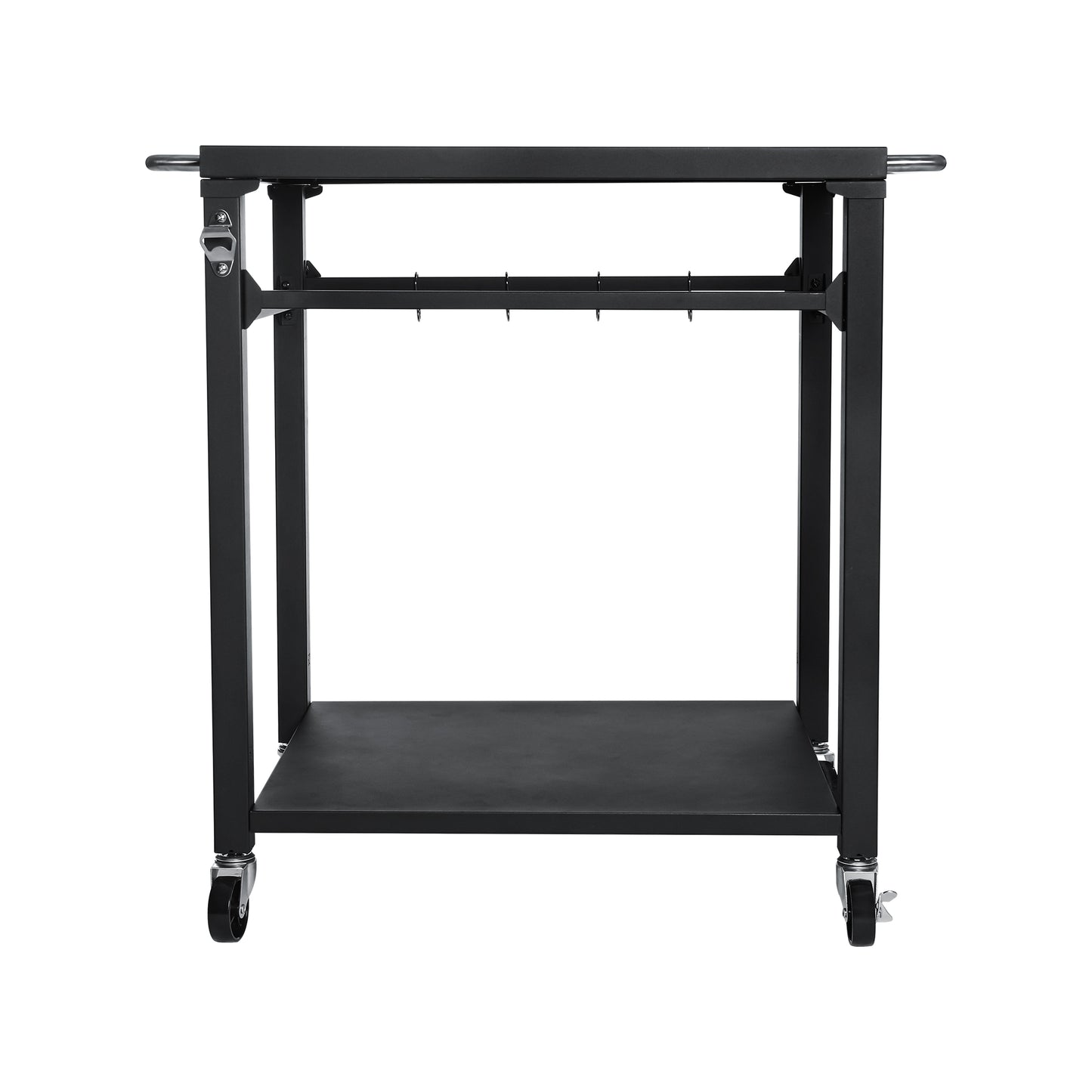 2-Tier Outdoor Grill Cart - Black Rolling BBQ Prep Table