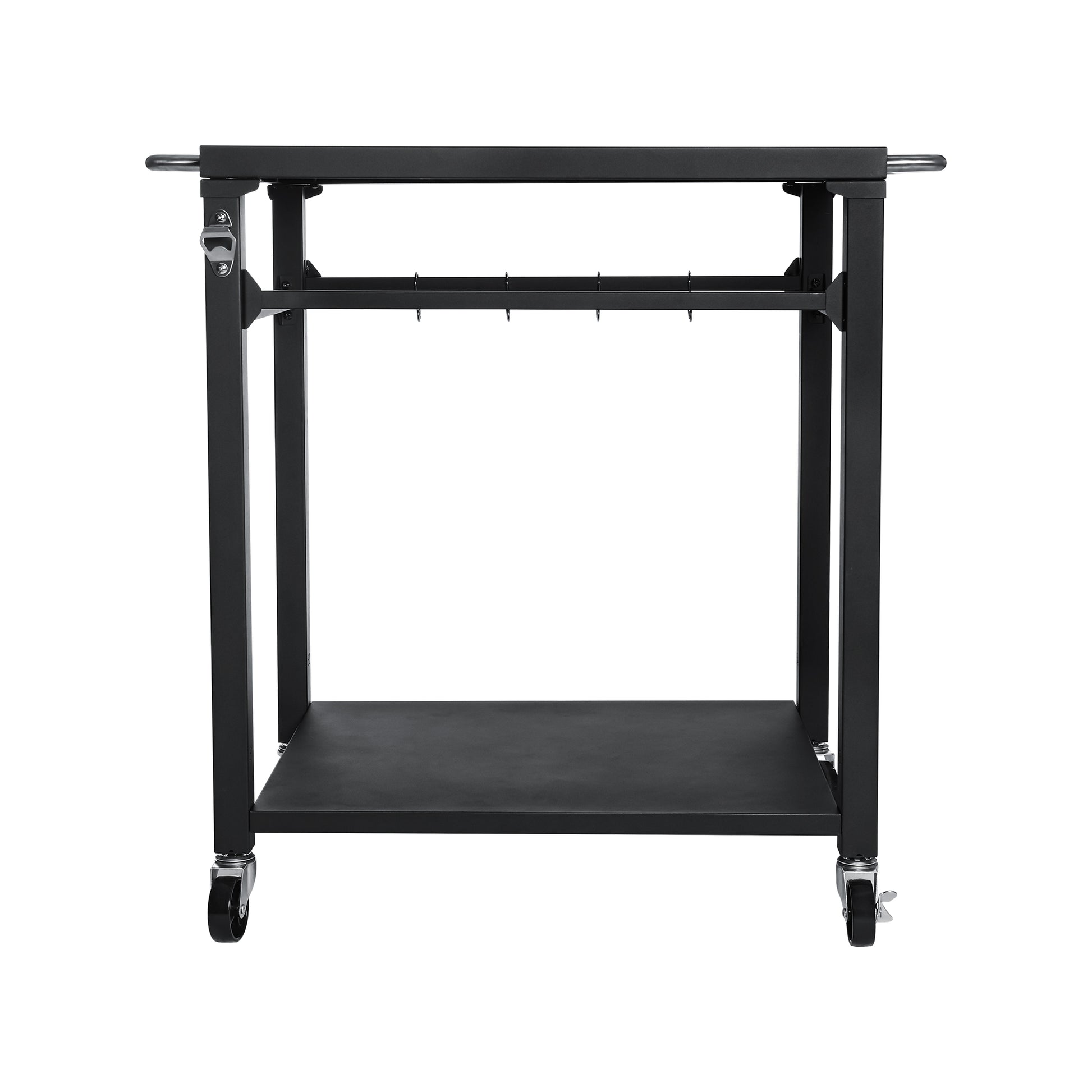 2-Tier Outdoor Grill Cart - Black Rolling BBQ Prep Table