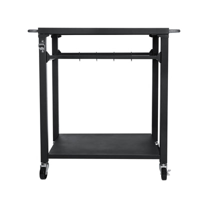 2-Tier Outdoor Grill Cart - Black Rolling BBQ Prep Table