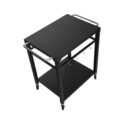 2-Tier Outdoor Grill Cart - Black Rolling BBQ Prep Table