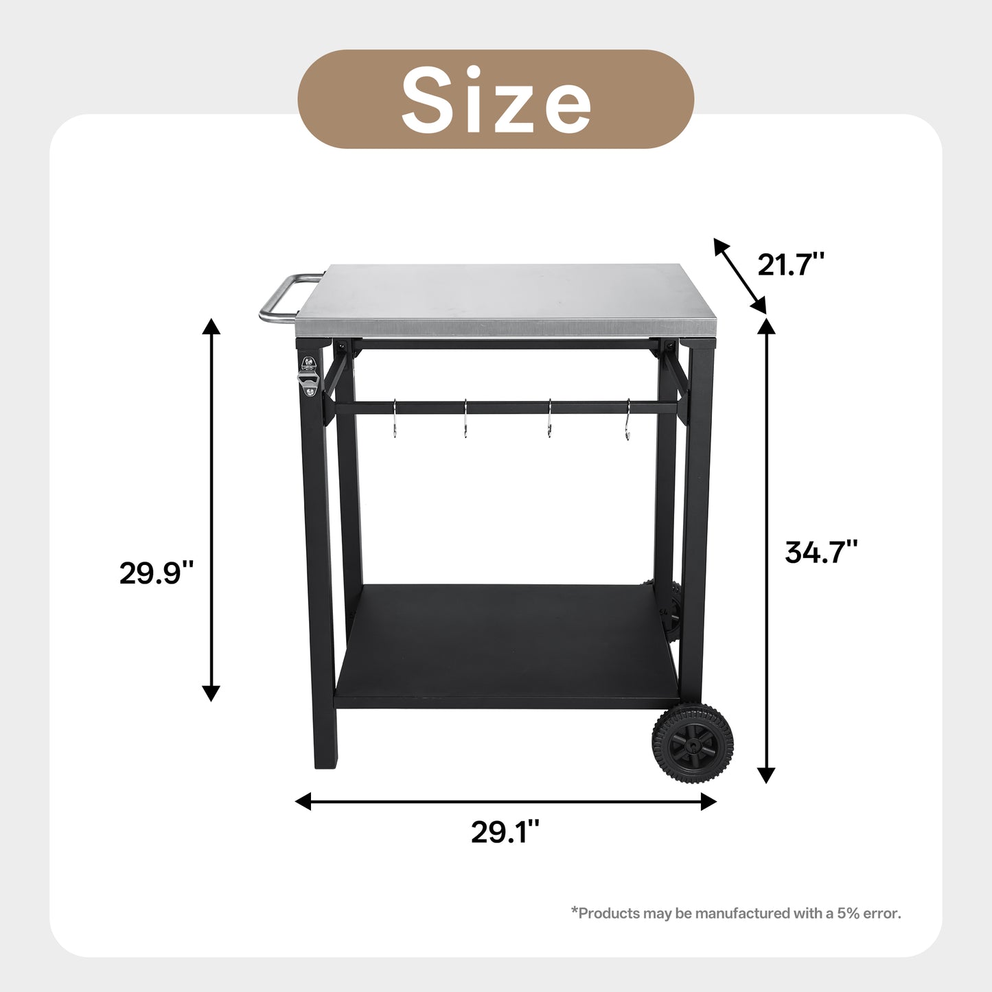 2-Tier Outdoor Grill Cart - Black White Steel, Rolling BBQ Prep Table