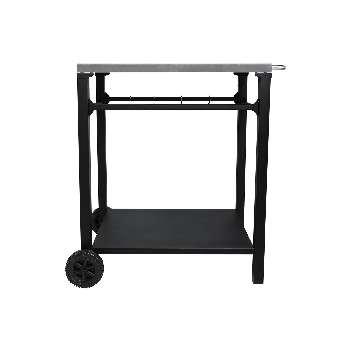 2-Tier Outdoor Grill Cart - Black White Steel, Rolling BBQ Prep Table