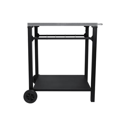 2-Tier Outdoor Grill Cart - Black White Steel, Rolling BBQ Prep Table