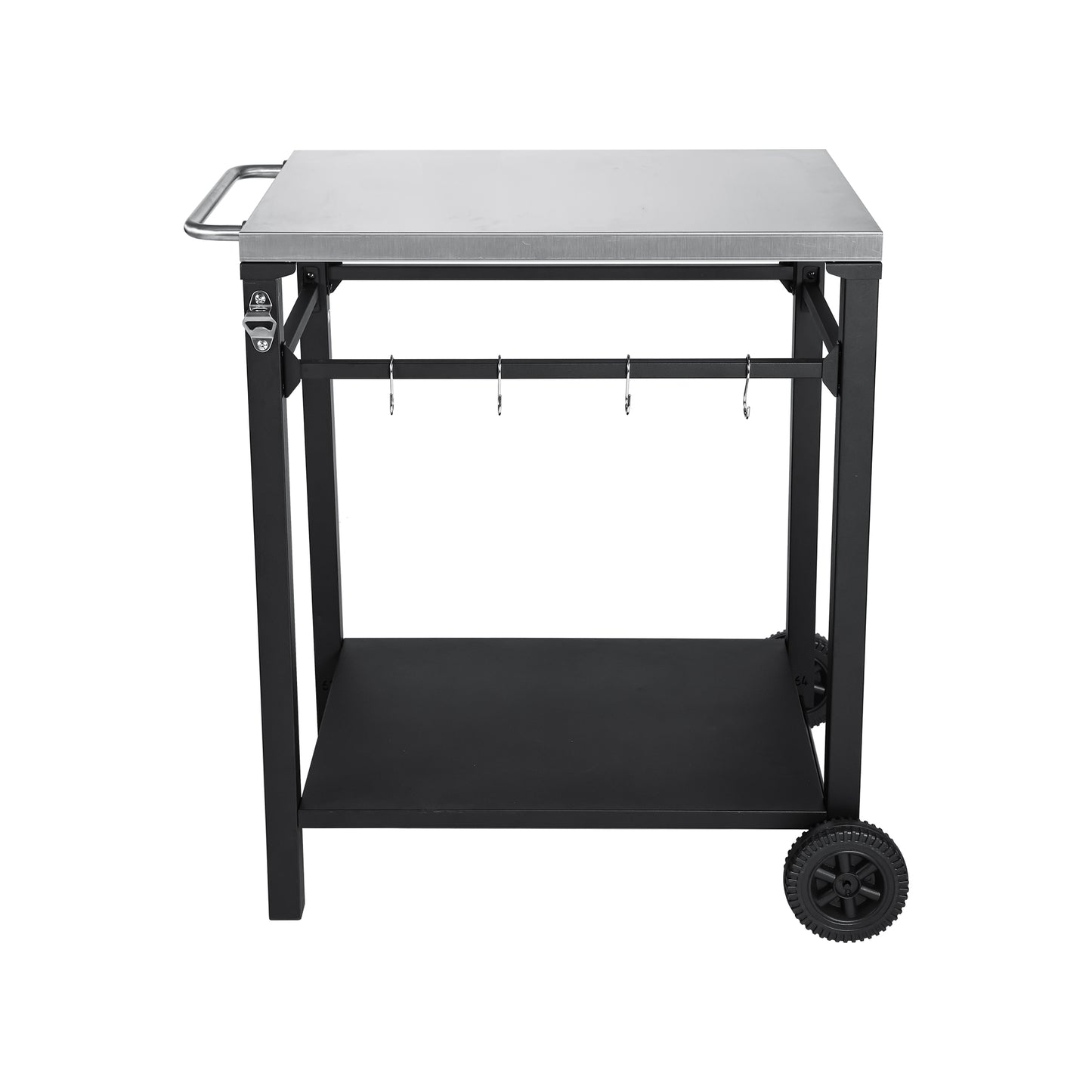 2-Tier Outdoor Grill Cart - Black White Steel, Rolling BBQ Prep Table
