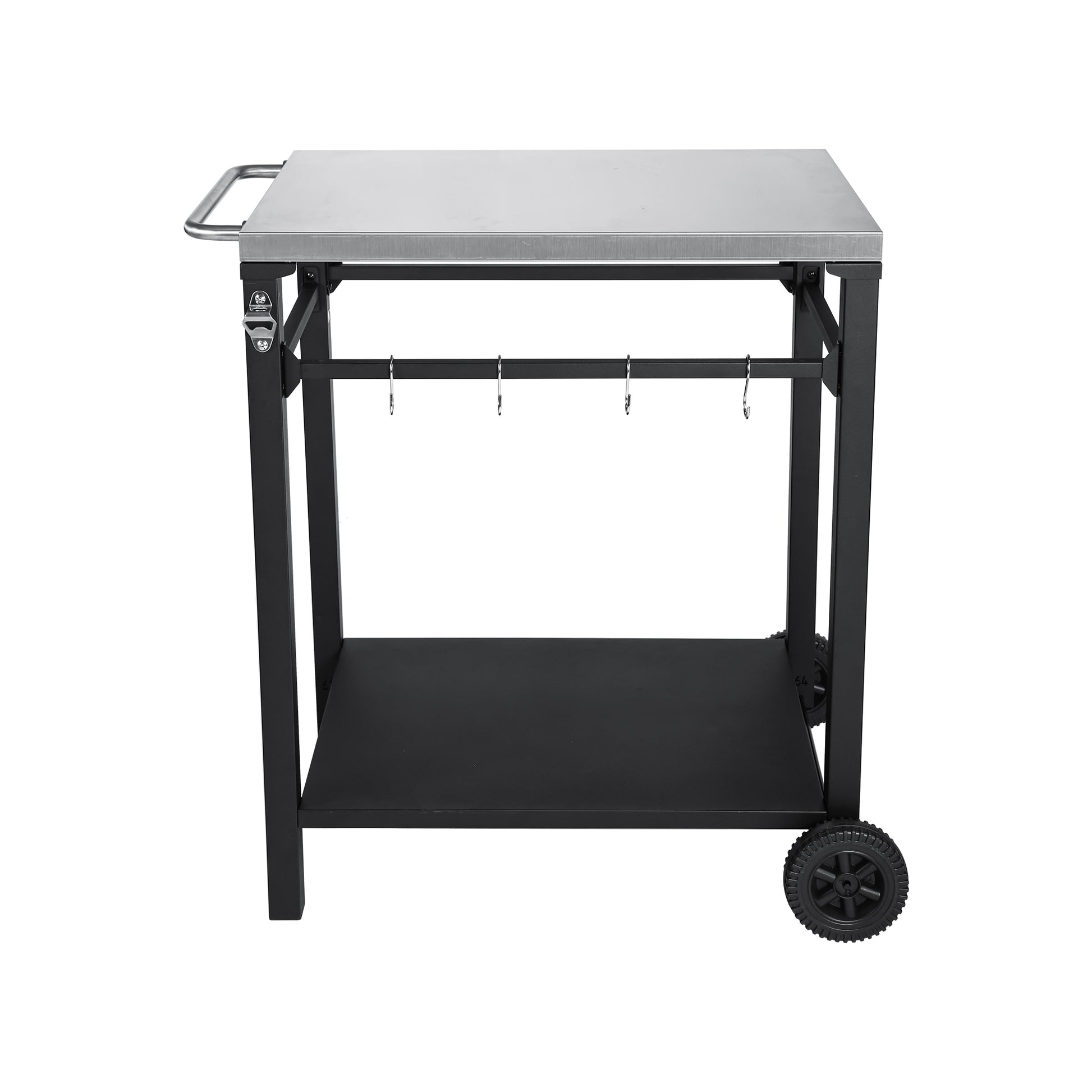 2-Tier Outdoor Grill Cart - Black White Steel, Rolling BBQ Prep Table