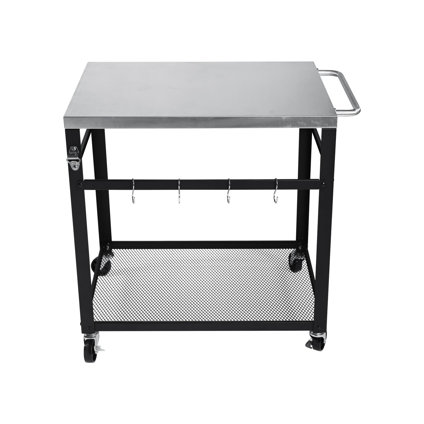 Black Outdoor Grill Cart - 2 Tier Rolling BBQ Prep Table