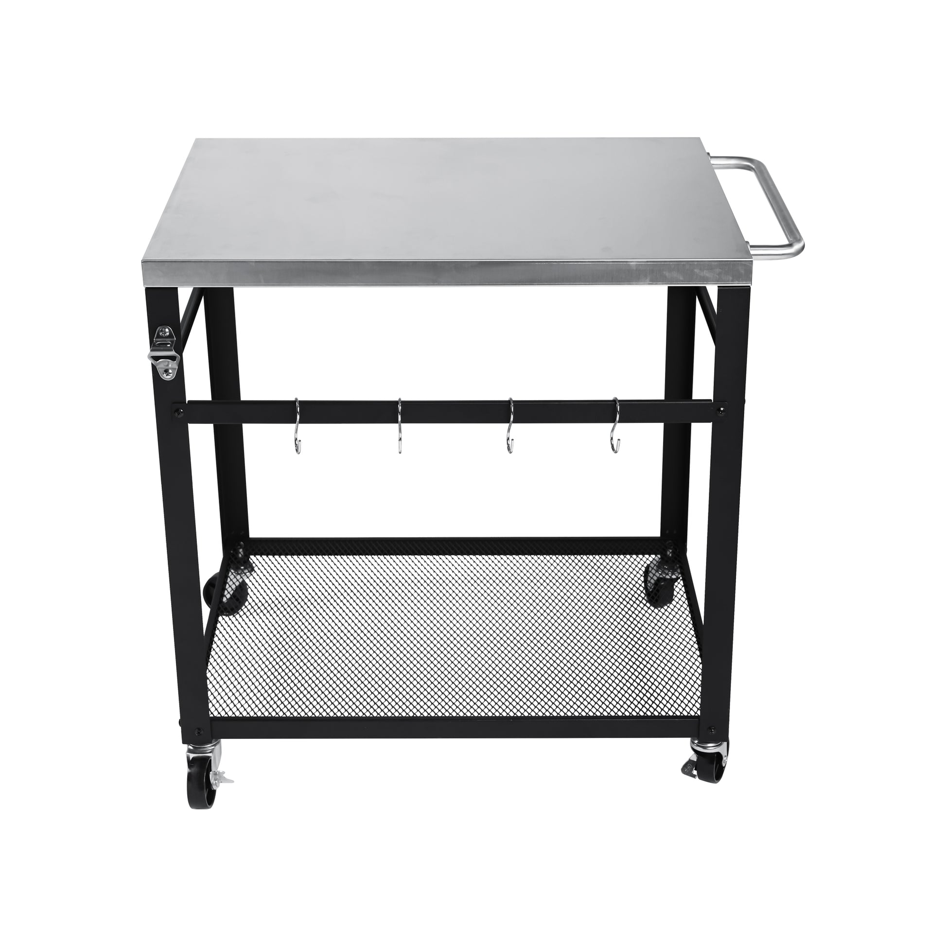 Black Outdoor Grill Cart - 2 Tier Rolling BBQ Prep Table