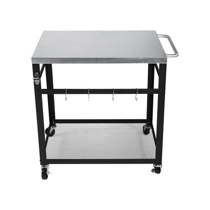 Black Outdoor Grill Cart - 2 Tier Rolling BBQ Prep Table