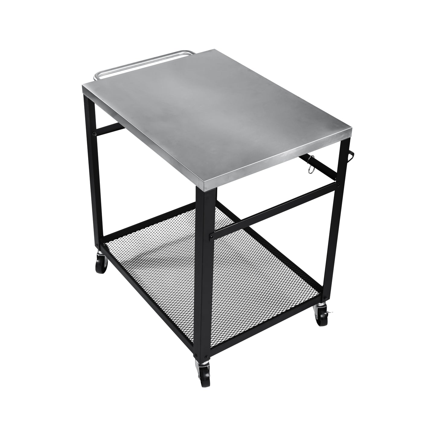 Black Outdoor Grill Cart - 2 Tier Rolling BBQ Prep Table