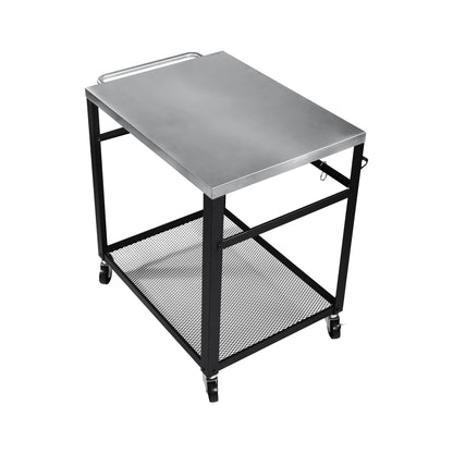 Black Outdoor Grill Cart - 2 Tier Rolling BBQ Prep Table