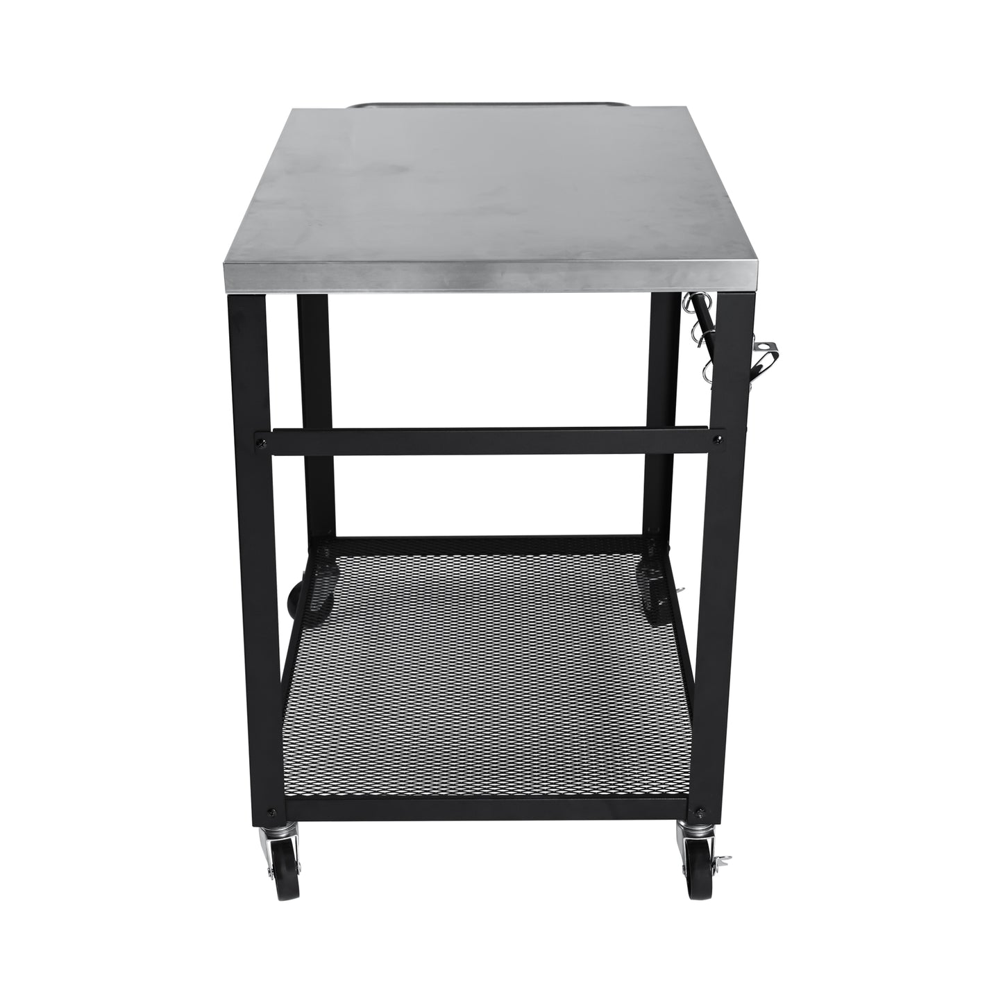 Black Outdoor Grill Cart - 2 Tier Rolling BBQ Prep Table