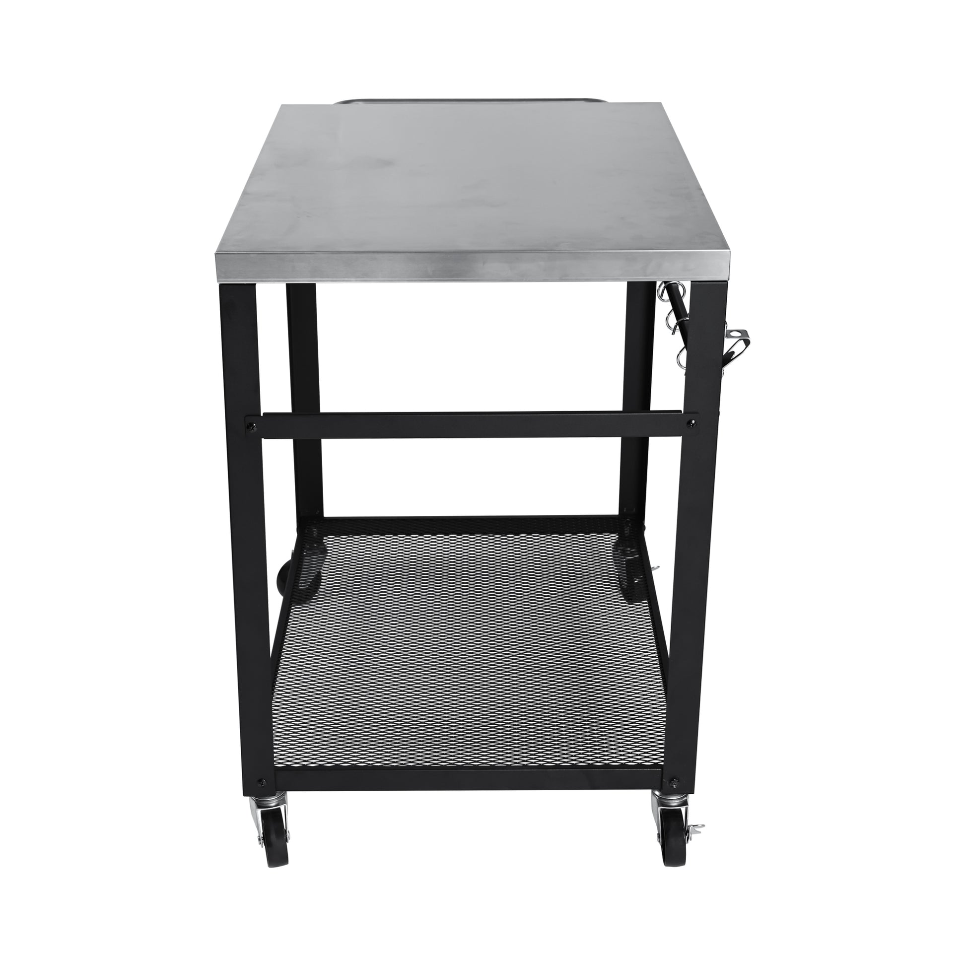 Black Outdoor Grill Cart - 2 Tier Rolling BBQ Prep Table
