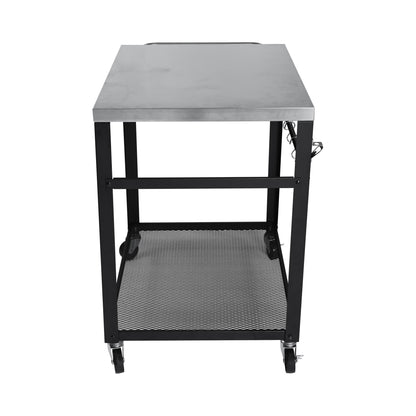 Black Outdoor Grill Cart - 2 Tier Rolling BBQ Prep Table