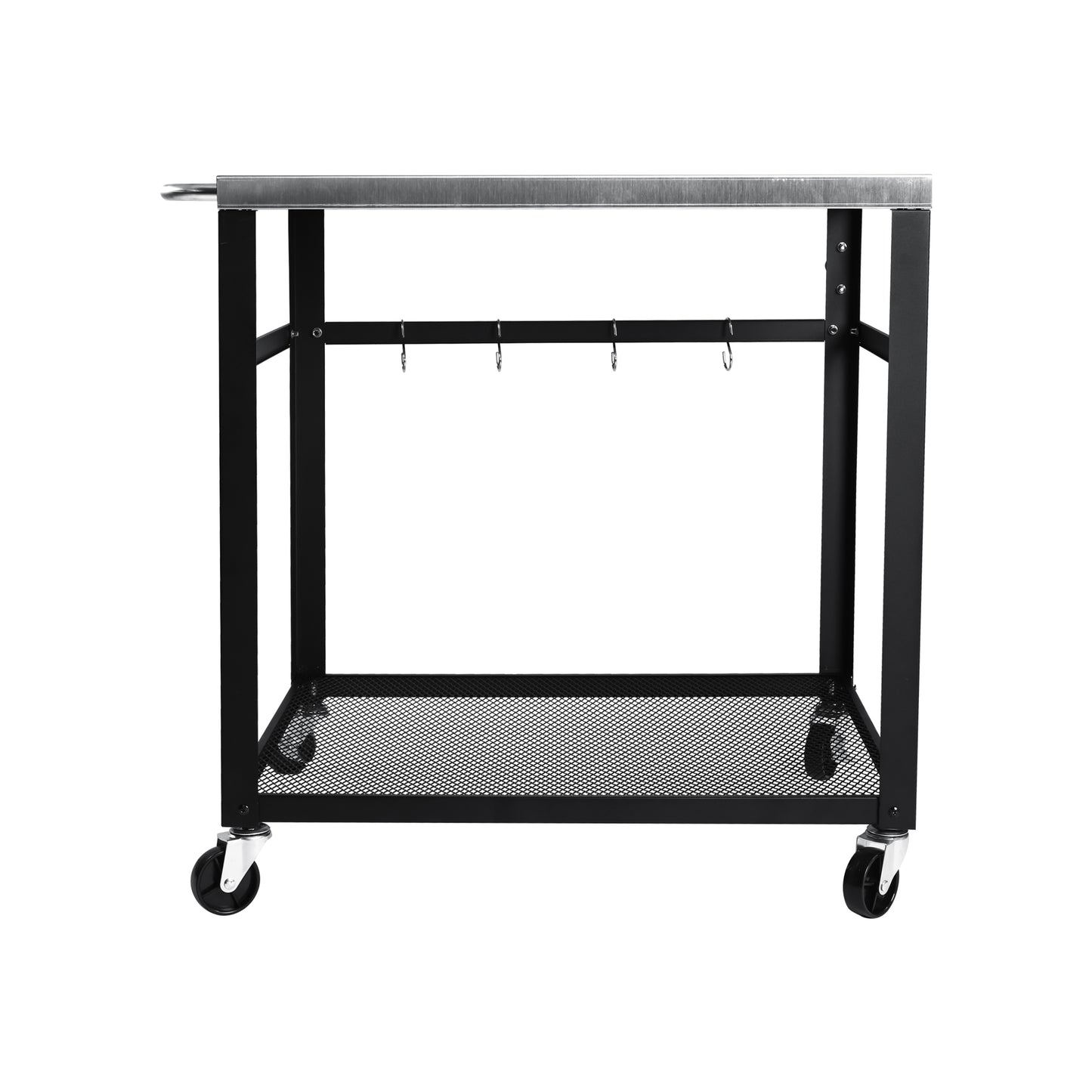 Black Outdoor Grill Cart - 2 Tier Rolling BBQ Prep Table