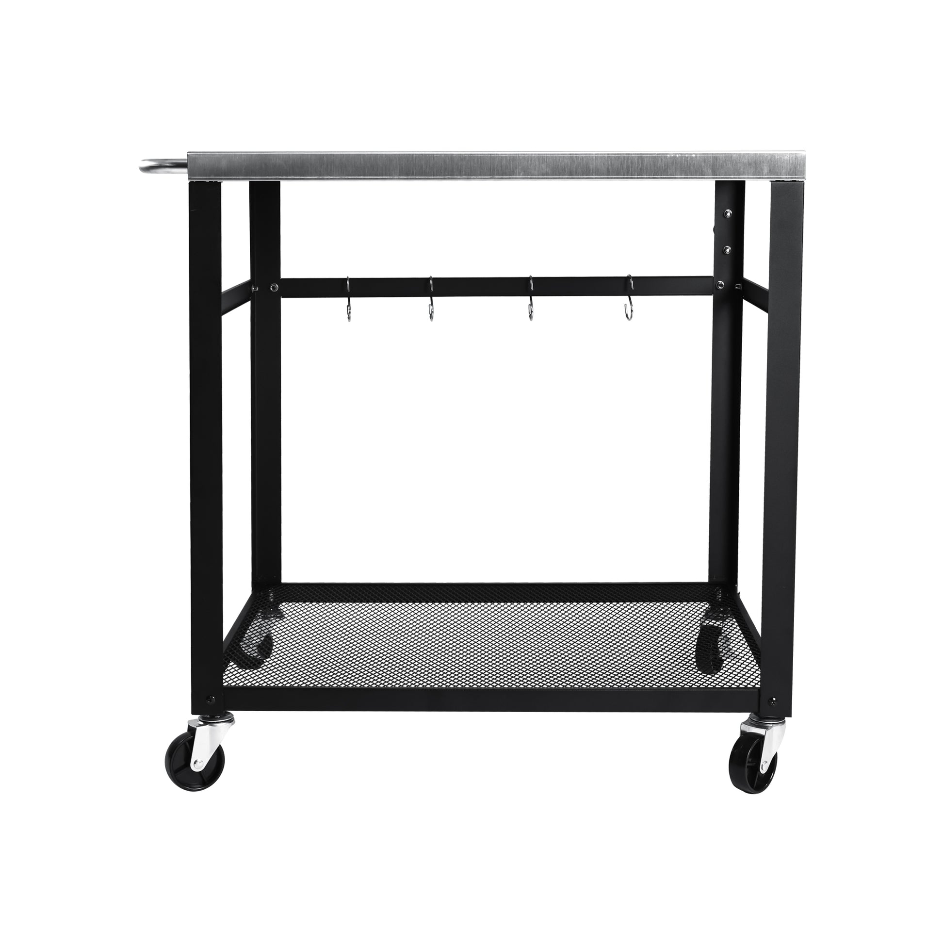 Black Outdoor Grill Cart - 2 Tier Rolling BBQ Prep Table