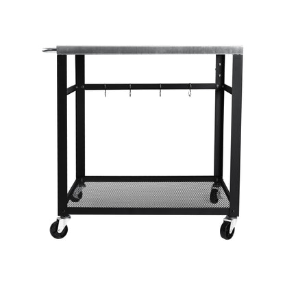 Black Outdoor Grill Cart - 2 Tier Rolling BBQ Prep Table
